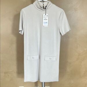 Zara Cream Sheath Dress with Mock Neck